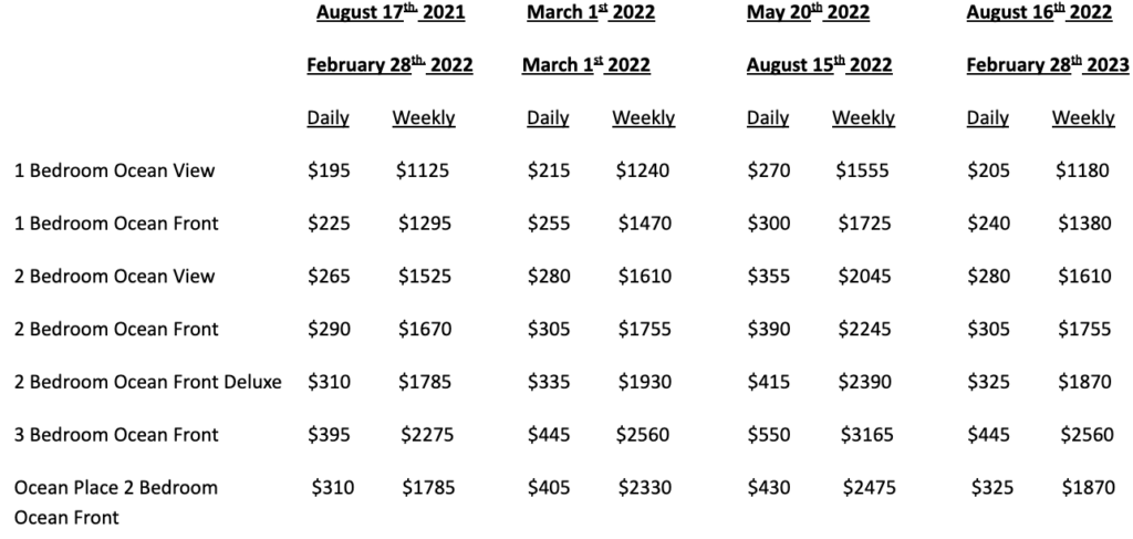 Rental Rates – Amelia Surf & Racquet Club